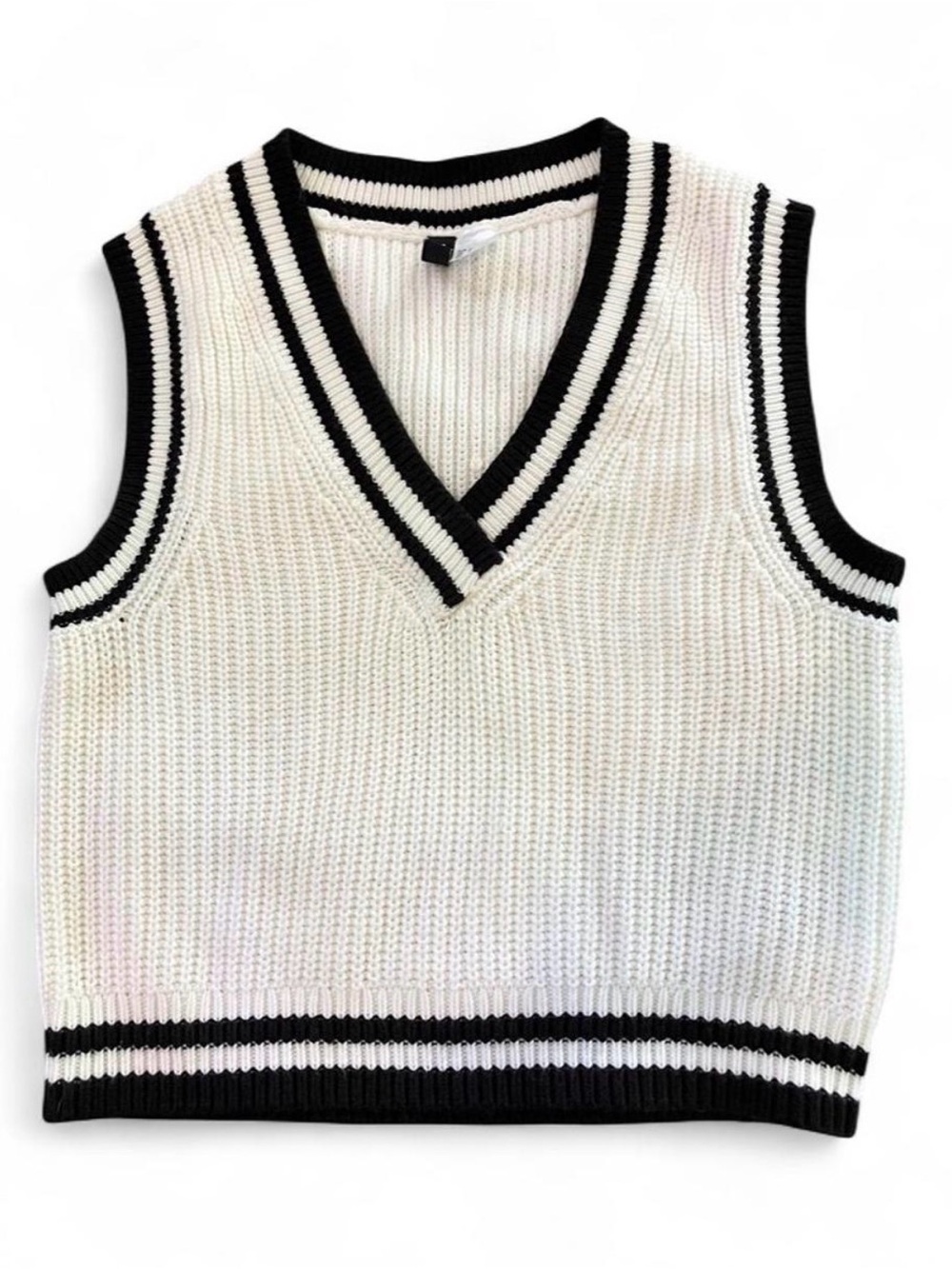 H&M white and black striped crop sweater vest, small